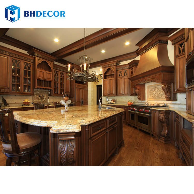 Tailor Made European Luxury High End Inset Scandinavian Carved Smoked Oak Soild Solid Wood Kitchen Cabinet In Frame Paulownia