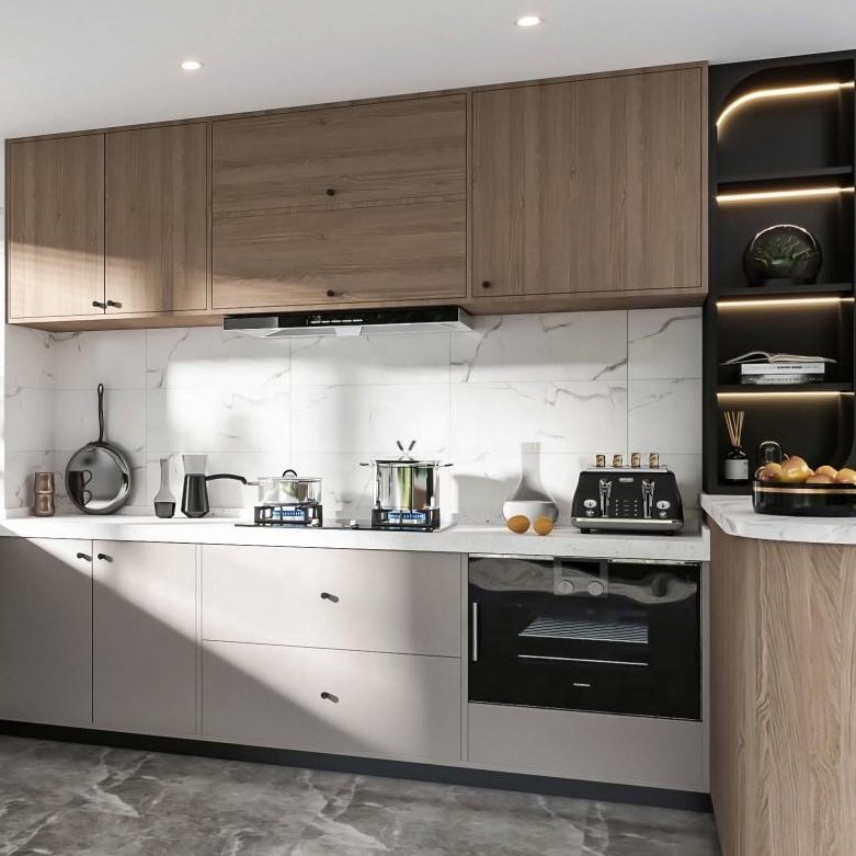 Buy Furniture Cheap Modern Customize Design Cupboard Set Australian Standard PET Kitchen Cabinet Small
