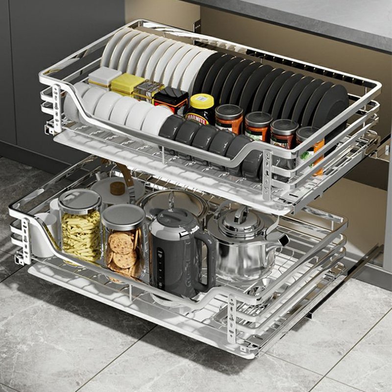 New Kitchen Cabinet Accessories Pull Out Dish Rack Basket Organizer Sliding Cabinet Organizer Drawer Wire Basket Elevator