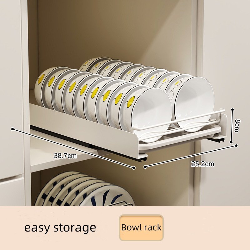Kitchen Dish Storage Rack Pull-out Drawer Type Metal Cabinet Dish Basket Organizer with Tray