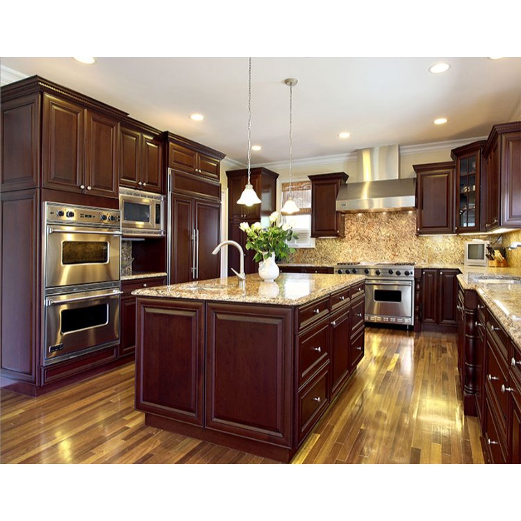 Classic solid wood cupboard cabinets sets design customized european style small rosewood kitchen cabinet