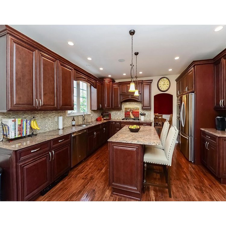 Classic solid wood cupboard cabinets sets design customized european style small rosewood kitchen cabinet