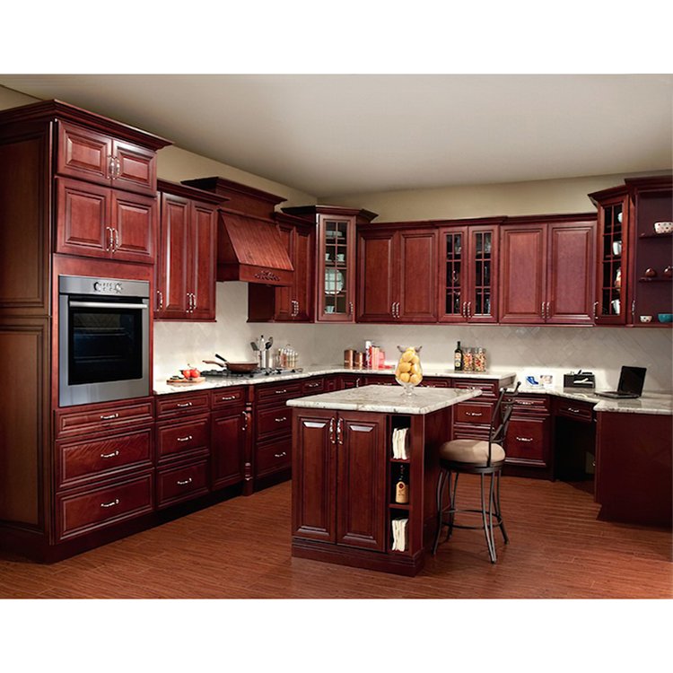Classic solid wood cupboard cabinets sets design customized european style small rosewood kitchen cabinet