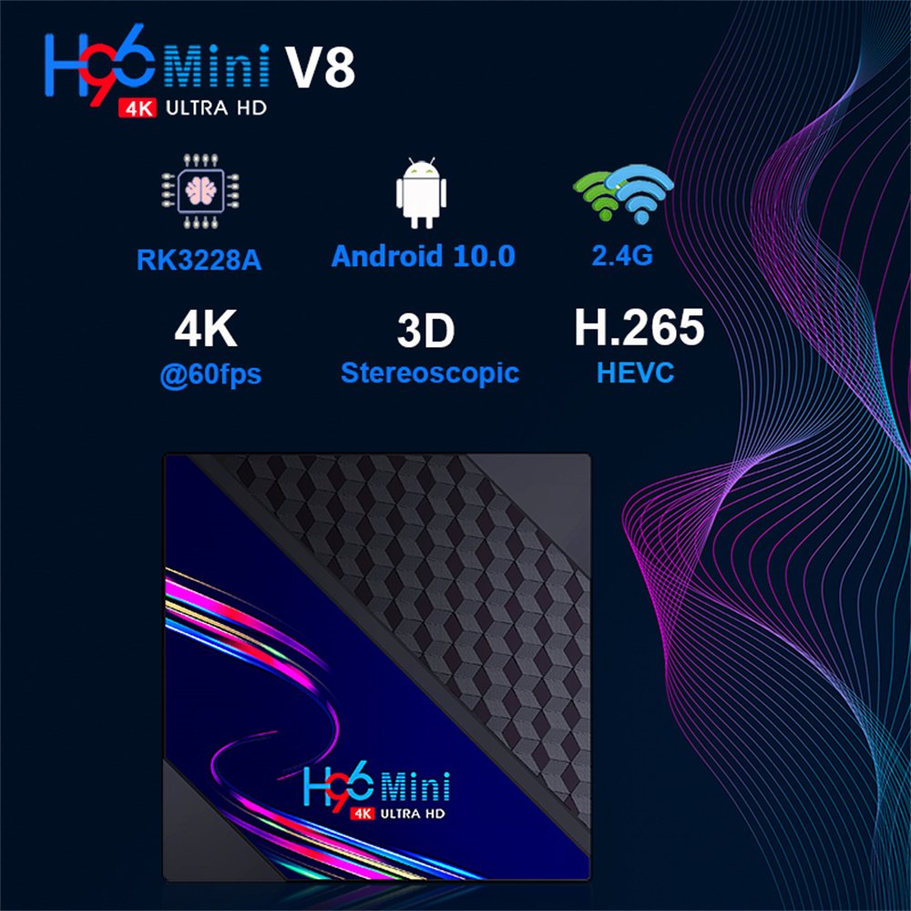 H96 mini V8 Android 10.0 RK3228A 1GB 8GB 2GB 16GB 2.4GB Wifi 4K TV Box Smart Set-Top Box H96 MAX