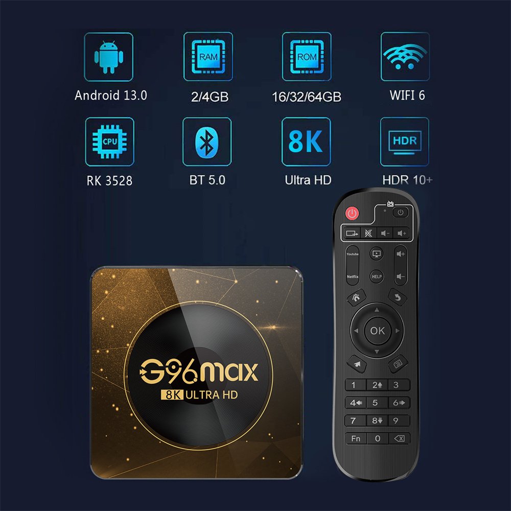 G96Max Smart TV Box Android13.0 RK3528 Quad Core 4GB+64GB Support 8K HD10 2.4G WiFi6 BT5.0 Set-top Box