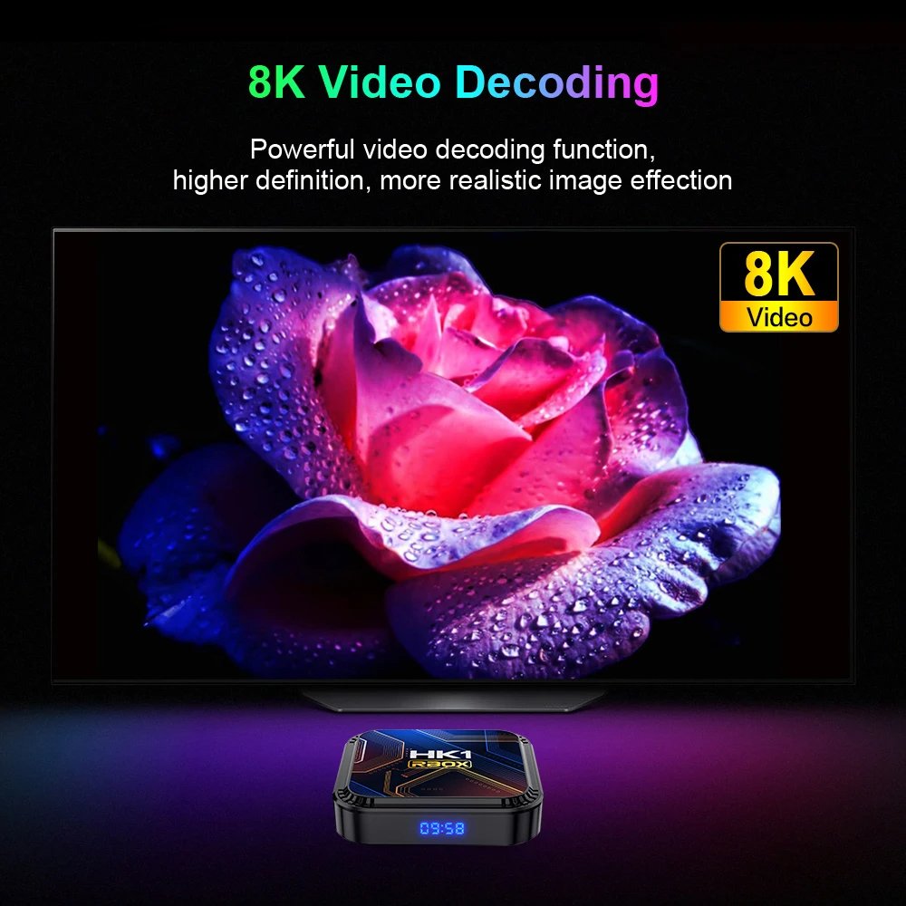 K8S(HK1) 2G+16G Android 13 Set-Top Box RBOX 8K Digital TV BOX Blue-tooth 4.0 Dual Band WiFi Quad Core Processor 8K Resolution
