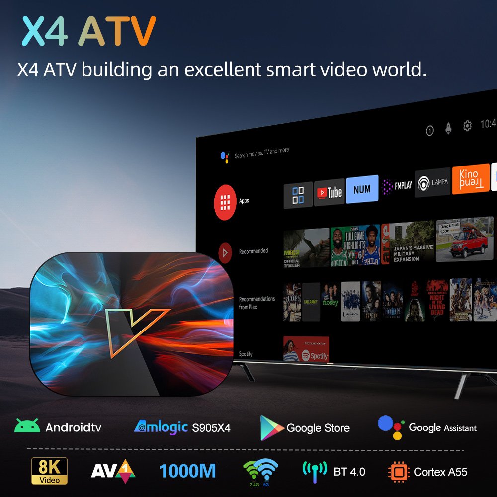 VONTAR X4 ATV androidtv11 Smart Amlogic S905X4 Support Google Voice Input 4K AV1 1000M LAN Dual WIFI TVbox set top box