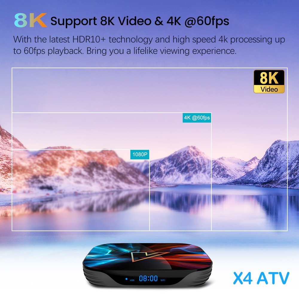 VONTAR X4 ATV androidtv11 Smart Amlogic S905X4 Support Google Voice Input 4K AV1 1000M LAN Dual WIFI TVbox set top box