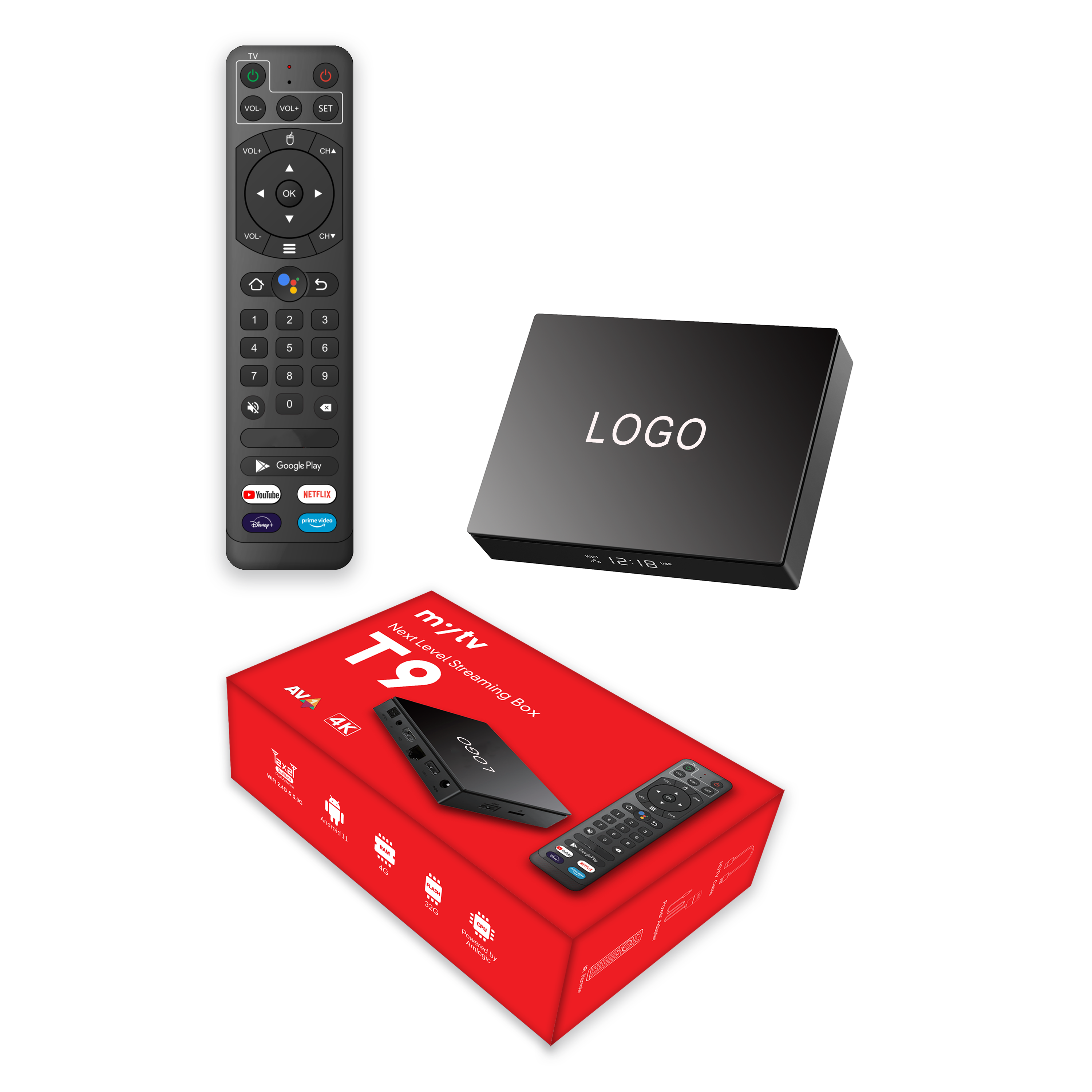 T9 Android TV Box T9 4+32G Smart Voice 4K OTT 4k with TV High-end 2T2R high speed network middleware Media Player