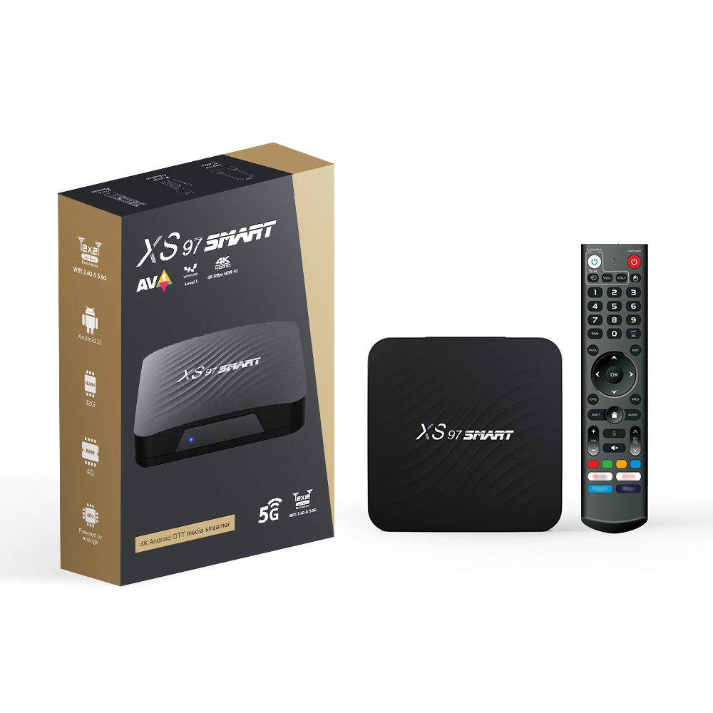 New Trend XS97 Smart Android 11 IPTV Set Top Box with 4GB RAM 32GB ROM BT 5.0 Amlogic S905Y4 Quad Core Processor 2.4G WiFi