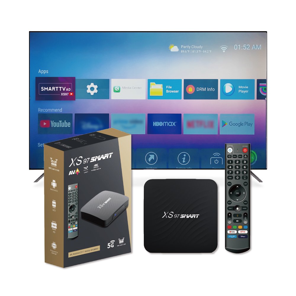 New Trend XS97 Smart Android 11 IPTV Set Top Box with 4GB RAM 32GB ROM BT 5.0 Amlogic S905Y4 Quad Core Processor 2.4G WiFi