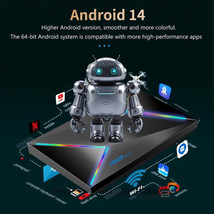 2024 Newest R69 plus Android 14 TV Box Allwinner H728 octa core 4G RAM 16G 32G ROM 1000M dual WiFi 6 8K Media Player Set-top box