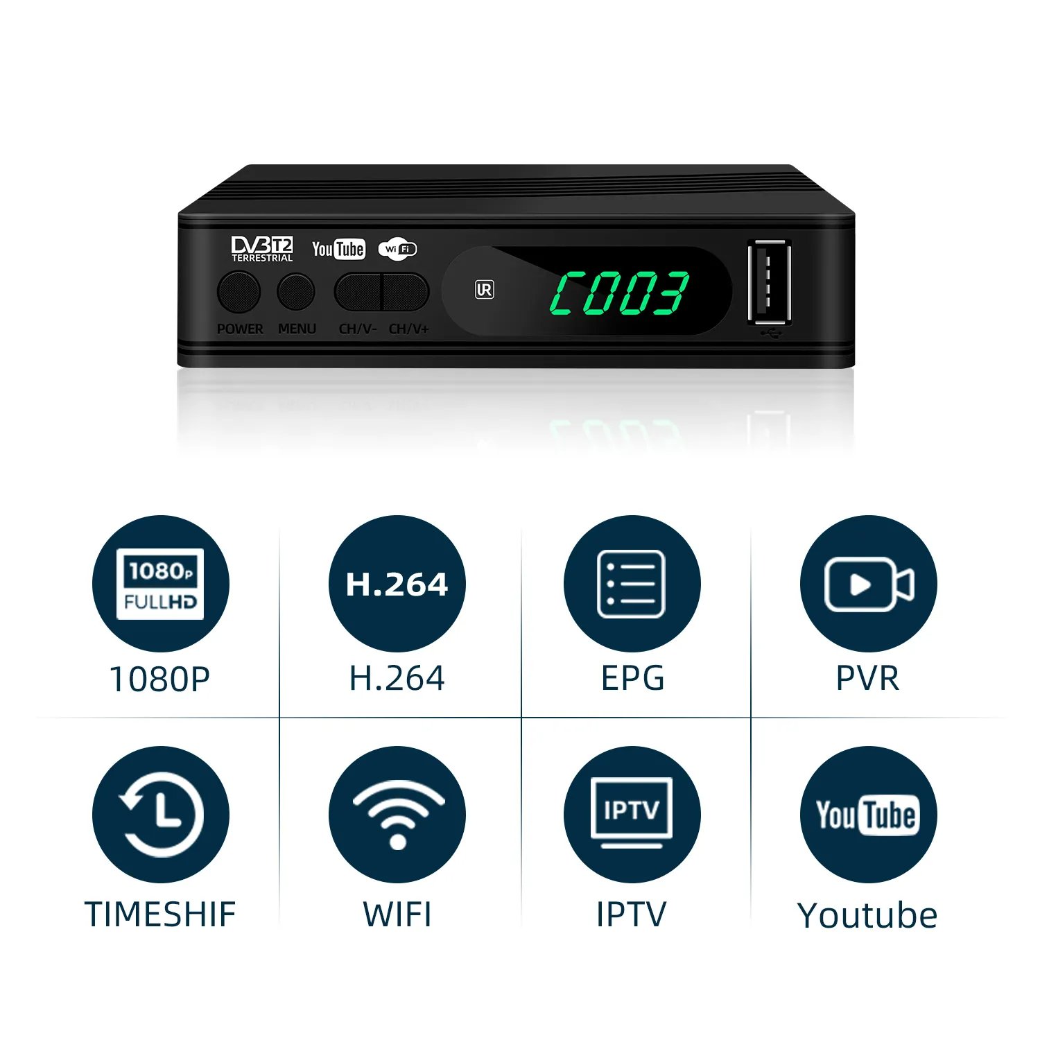 High Quality Customized Software Support 2.4G 5.0G Dual WiFi 1080P HD Digital DVB T2 Decoder Satellite TV Receiver Set-top box