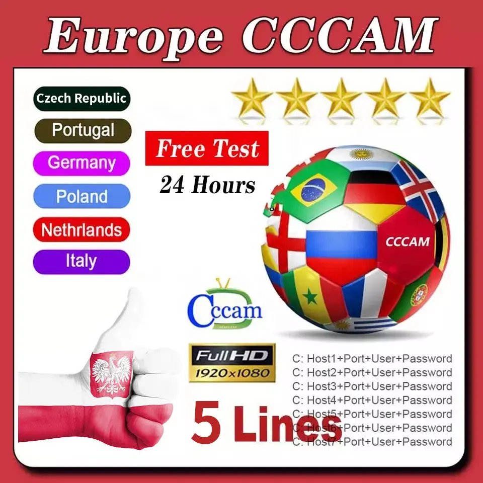 T Stable Europe Cccam Panel 10 PCS Cccam Cline 5 Lines For Satellite TV Receiver UK Italy Netherlands Slovakia CCcam Reseller