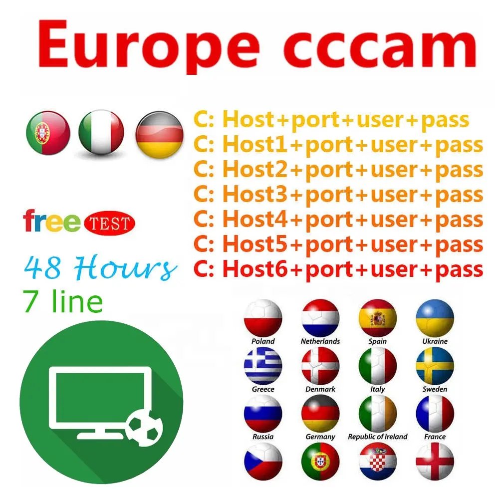 T Stable Europe Cccam Panel 10 PCS Cccam Cline 5 Lines For Satellite TV Receiver UK Italy Netherlands Slovakia CCcam Reseller