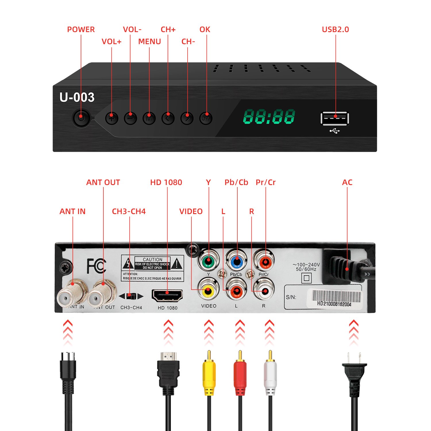 ATSC Digital TV Receiver Decoder 1080p HD CH3 CH4 ATSC Set Top Box