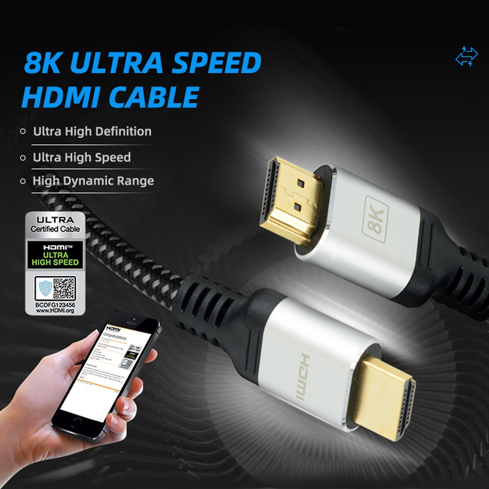 Certified HDMI Cable 8k HDMI 2.1 Cable 48gbps 1m 1.5m 2m 3m 5m HDMI 2.1v Cable For Tv Pc
