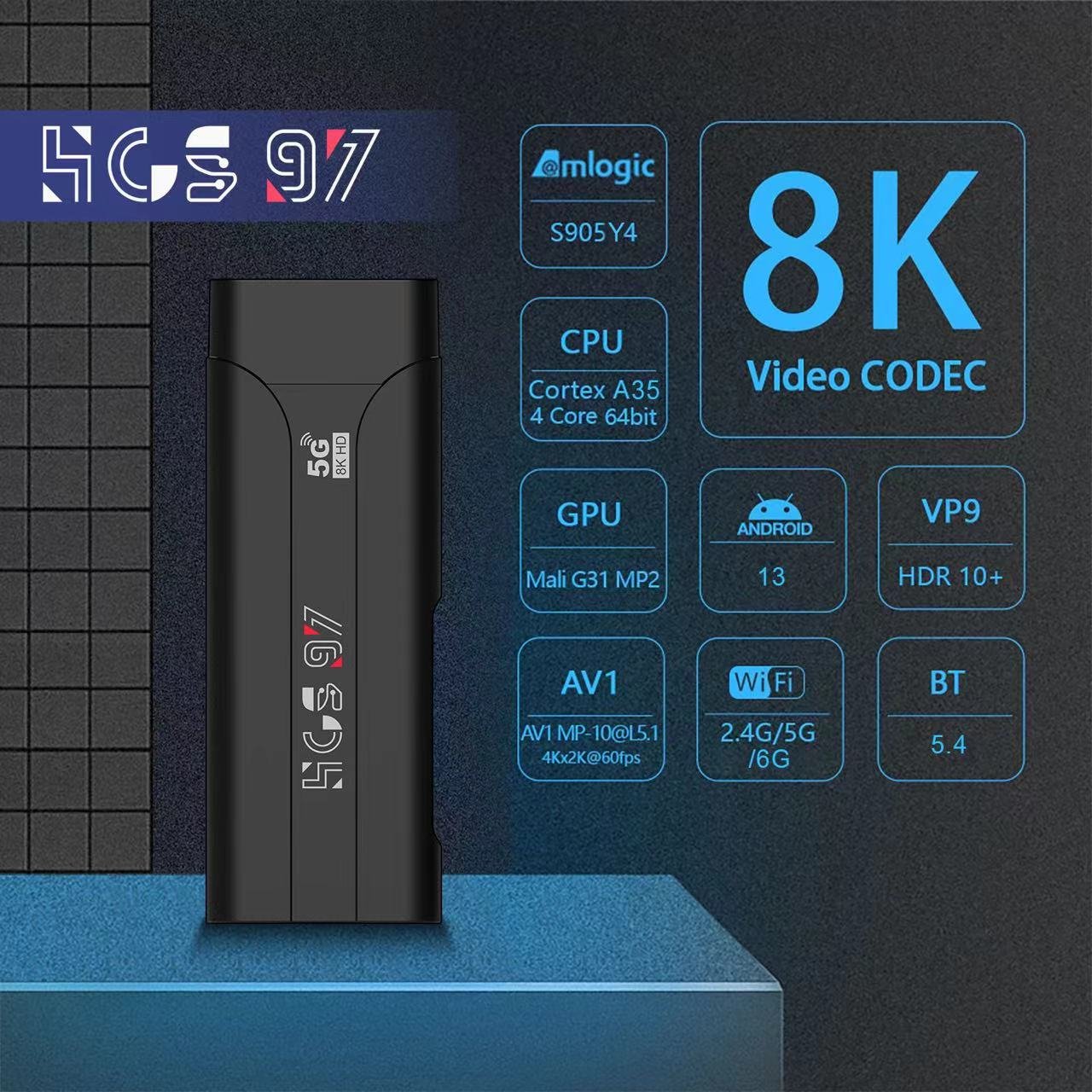 HCS97 2024 Amgoic S905Y4 2GB 16GB Best Android 13 android tv sticks Voice Remote Control TV Stick 8k Smart fire TV stick 4k