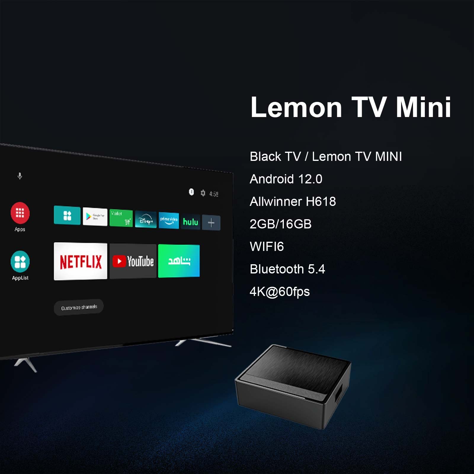 2024 Lemon TV Mini Android 12 Smart TV Box Allwinner H618 Support 4K BT5.4 Wifi6 Google Voice Media Player Set Top Box 2GB 16GB