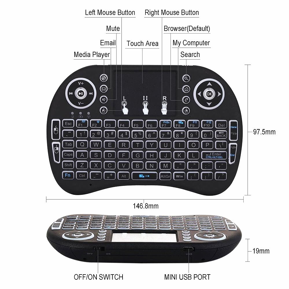 RGB Backlit i8 Air Mouse 2.4G Mini Wireless Keyboard Touchpad Remote Control for Android TV BOX set-top box