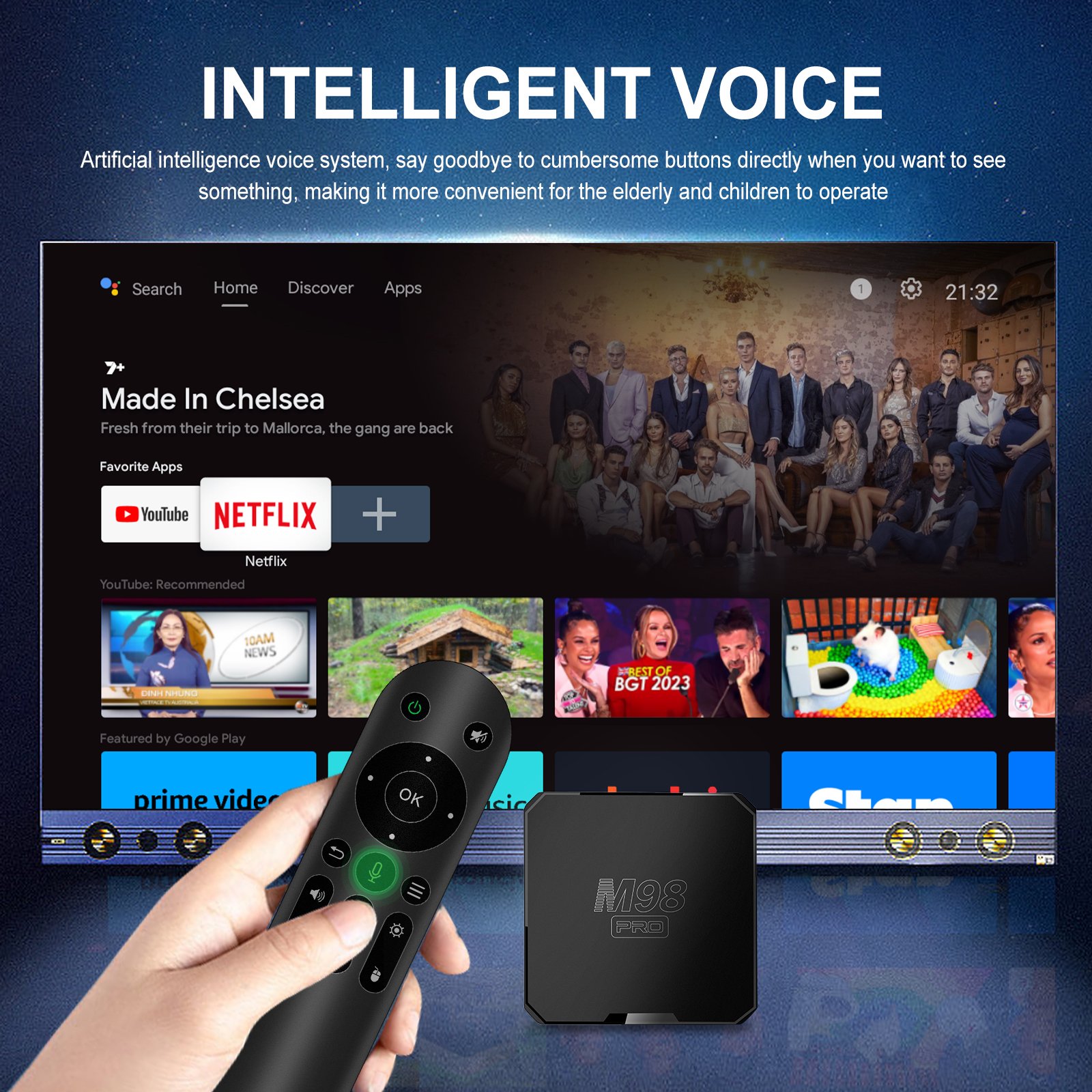 QUNSHITECH M98 PRO Android TV 10 OS 4K 2.4/5.8G WiFi BT Voice Remote Contontrol Android 10 Set Top Tvbox Smart Android TV Box