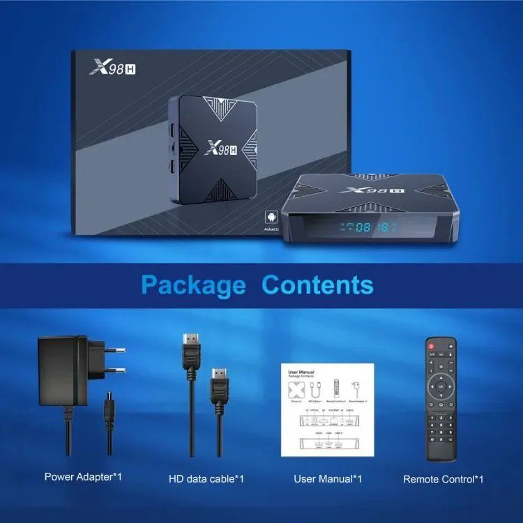 Amazon hot selling 2024 X98H 4GB RAM 32GB WIFI 5 2GB 16GB tv box 4k 6K europe set-top box tv ip box For android 12.0 allwinner