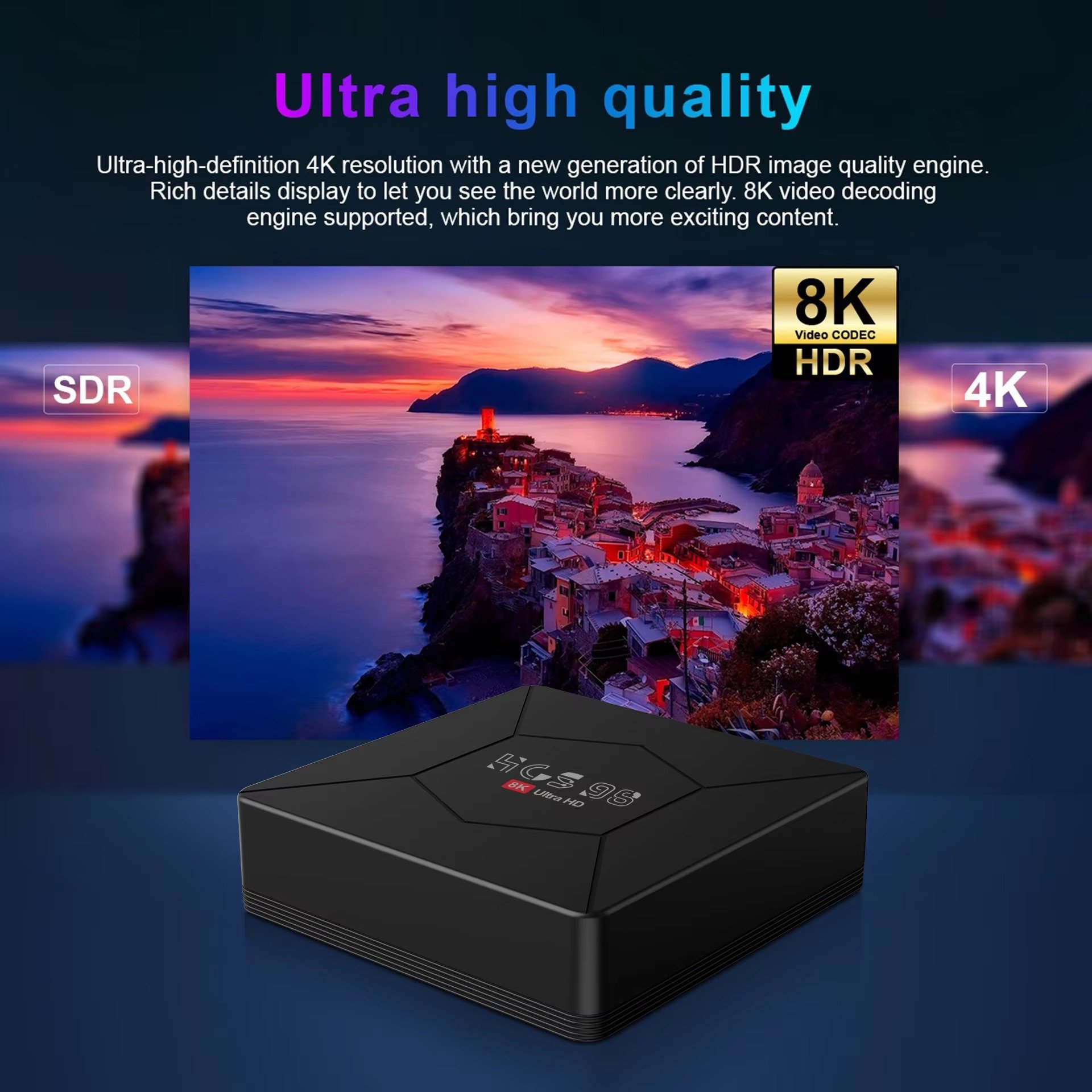 HCS98 Quad Core Android Box 8K 4G 64G Allwinner H313 2.4G/5G Dual wifi Smart Android TV Box