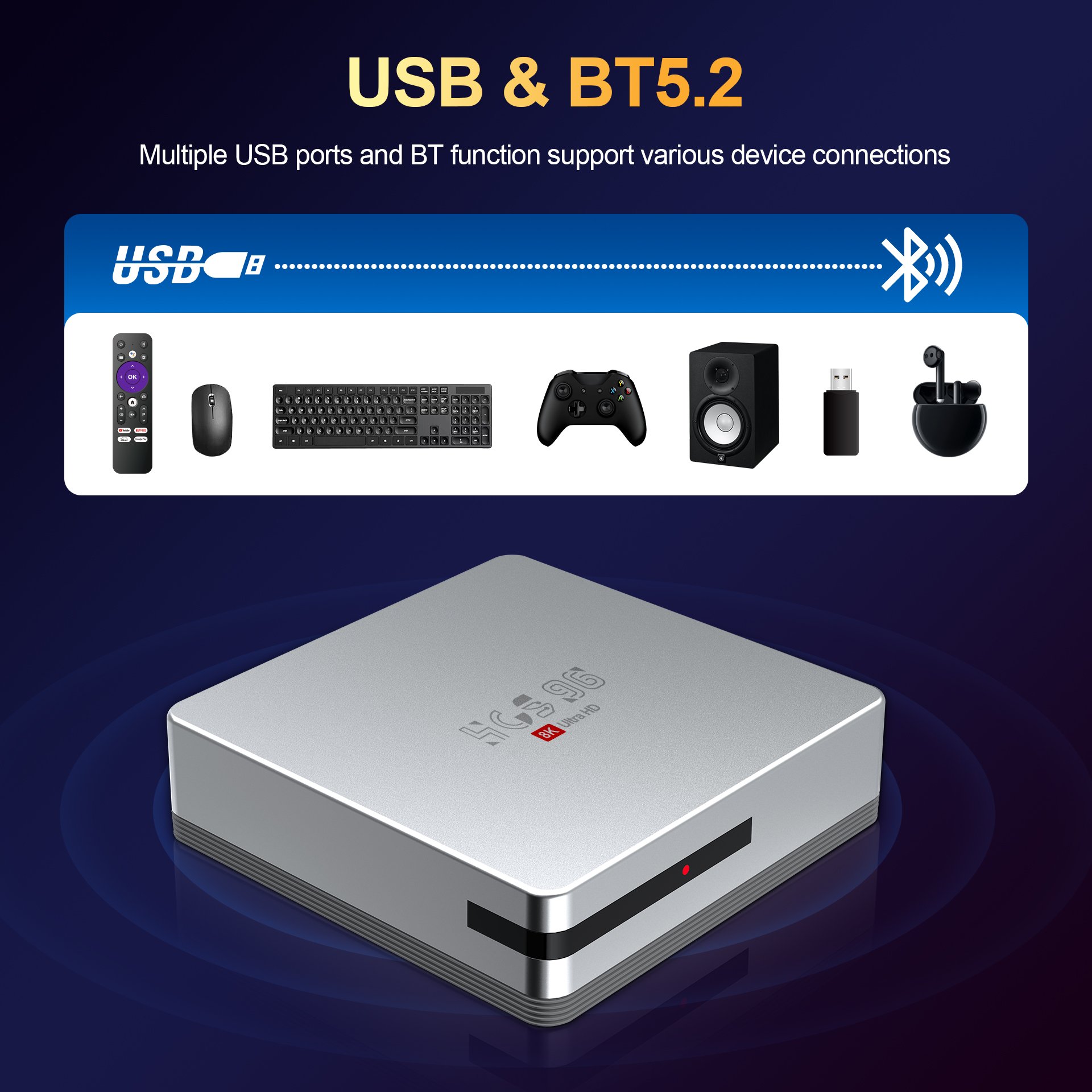 Allwinner H618 tv stick Android 13 Smart TV Box with Voice Remote 4G WiFi 8K 4K Resolution US Plug for Christmas gift