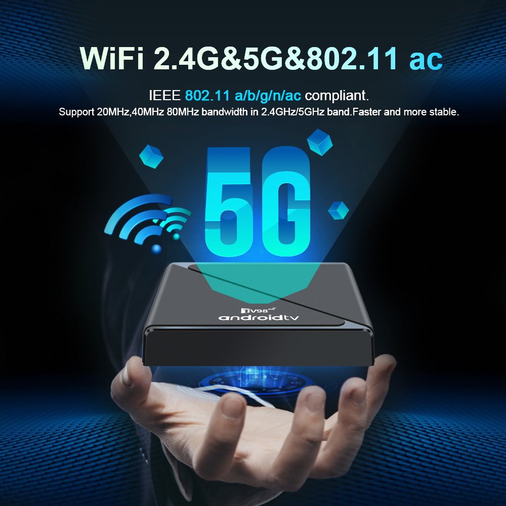 TV98 PRO ATV Android 14 Allwinner H313 5G Wifi 8K 16GB smart tv box with BT Voice Remote Set-Top Box number keys/IR Learning