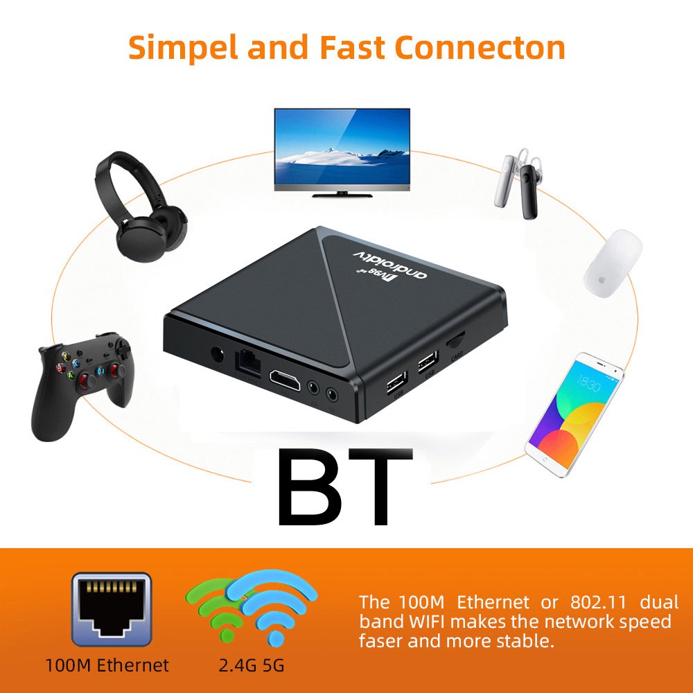 TV98 PRO ATV Android 14 Allwinner H313 5G Wifi 8K 16GB smart tv box with BT Voice Remote Set-Top Box number keys/IR Learning