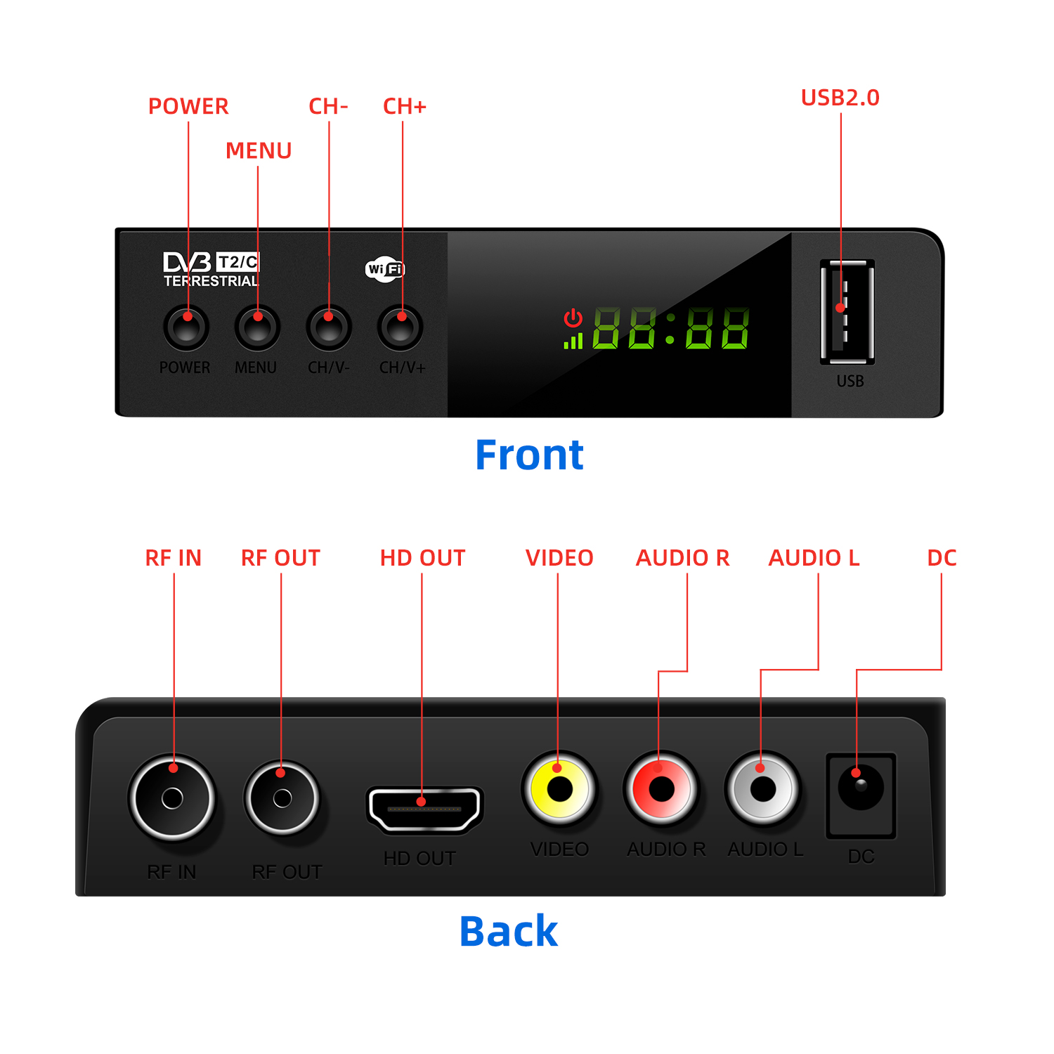 Spain Free to Air HD 1080P H.264 EPG PVR WIFI mini tv stick decoder DVB T2 tv receiver Set-top Box DVB T2 Receiver