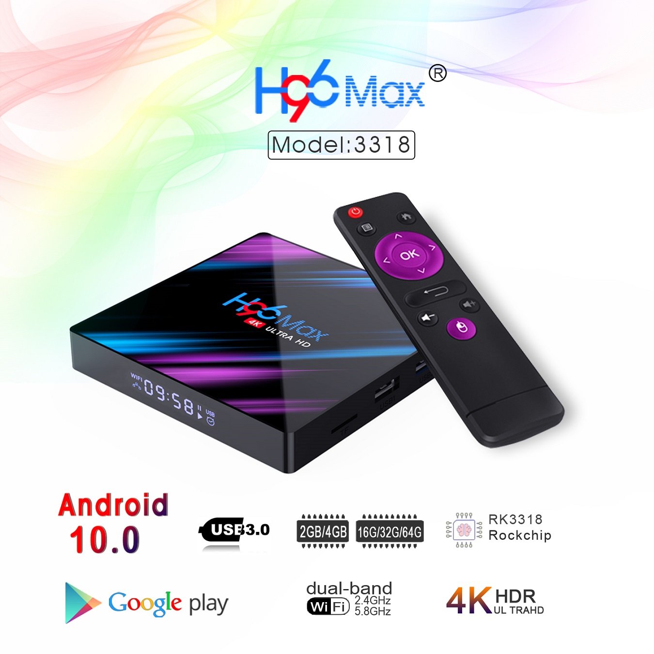 Set Top Box 4gb ram 32gb 64gb rom Android 10 OS smart box H96 MAX RK3318 Tv Box network player