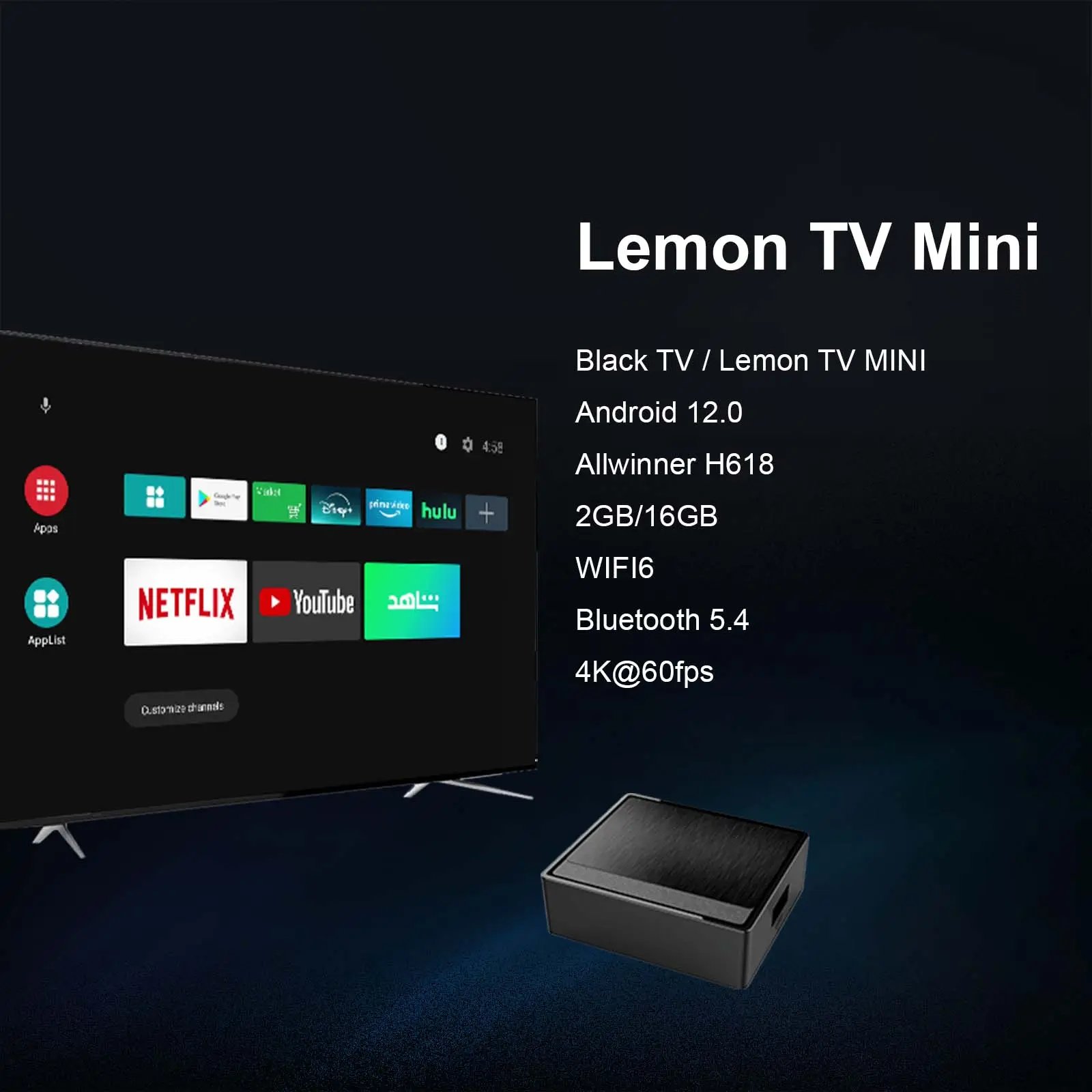 New Lemon min se Android 12 TV BOX 2G16G Allwinner H618 2.4/5G Dual Wifi6 BT5.4 Voice 4K Media Player Set Top Box