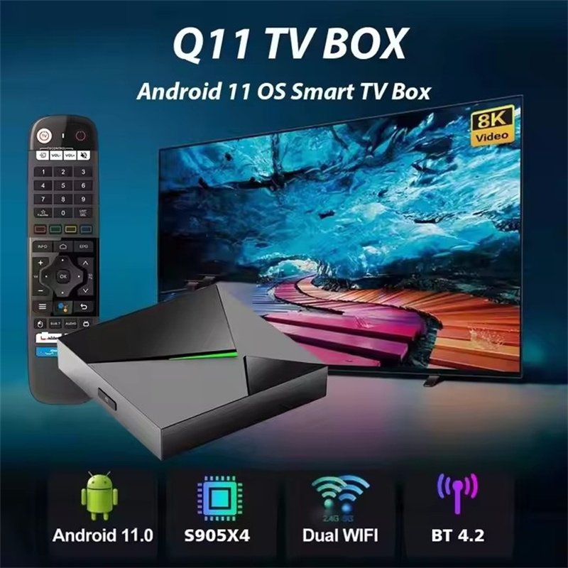 Q11 Smart TV Box Android 11 Amlogic S905X4 4GB 32GB TV BOX 2.4GHz/5GHz Wifi BT4.2 8K 1000M AV1 Set-top Box Media Player
