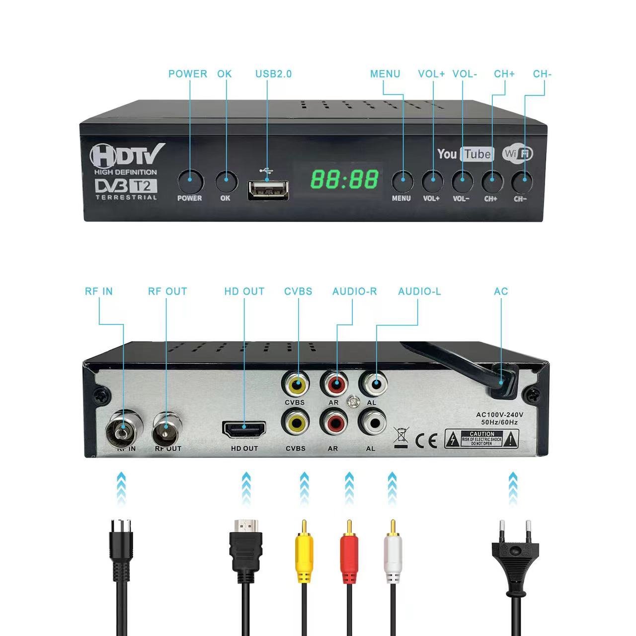 Hot selling Indonesia India Bangladesh Africa FTA TV decoder set top box HD digital receiver dvb t2 TV box set top box
