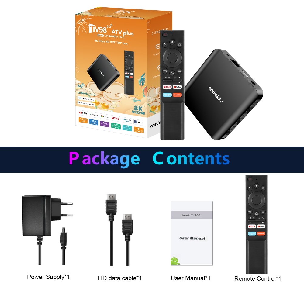 Factory price TV98 ATV PLUS Allwinner H313 Set-top Box 1GB 2GB 8GB 16GB 2.4G/5G WIFI BT5.0 8K Android 14 Smart Media Player