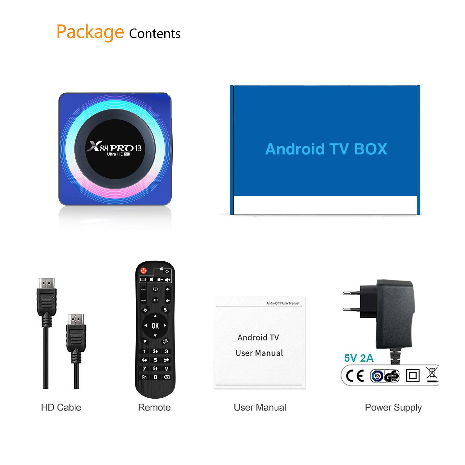 New arrival RK3528 quad core 64 bit X88 pro13 set-top box android 13.0 wifi6 bt5.0 ultra hd output smart tv box factory