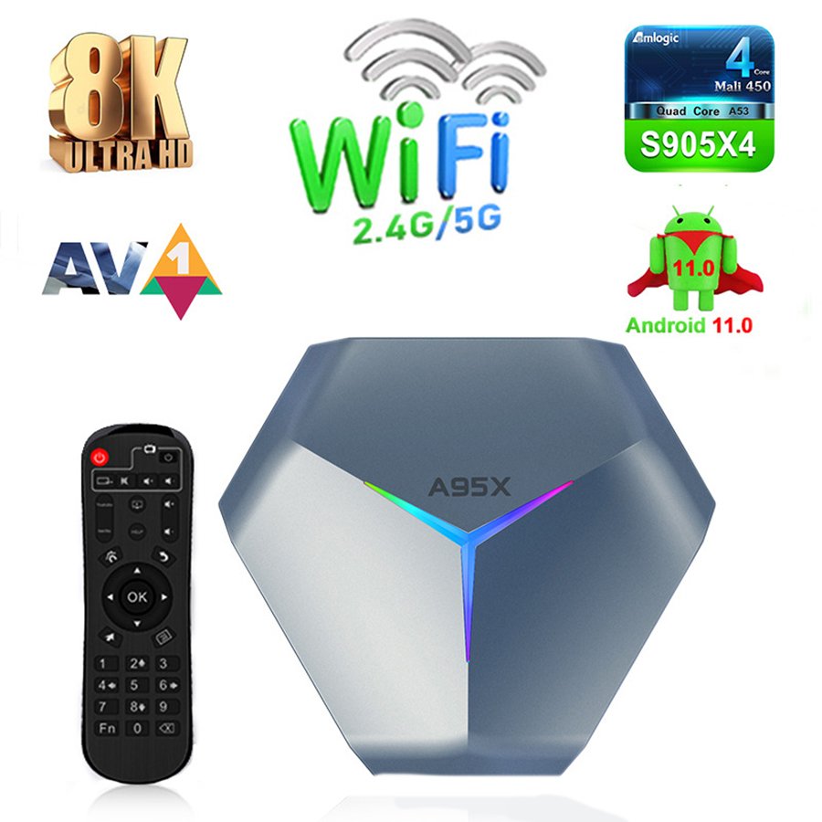 Yinzam A95X F4 Android 11.0 OTT TV Box for Home TV Internet Set Top Box Support 8K 4K 4GB RAM 128GB ROM S905 Chip Android Box