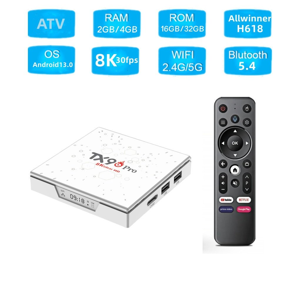 New android tv box H618 2GB RAM 16GB ROM BT Android 13.0 settop box Supports 8K Resolution smart tv box