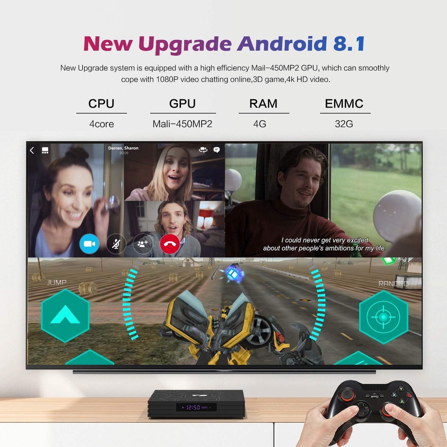 Smart TV BOX T9 android 8.1 RK3318 Quadcore 2G/4GB RAM USB 3.0 4K Set Top Box GPU Mali-450MP2 Smart TVbox Support Multi Games