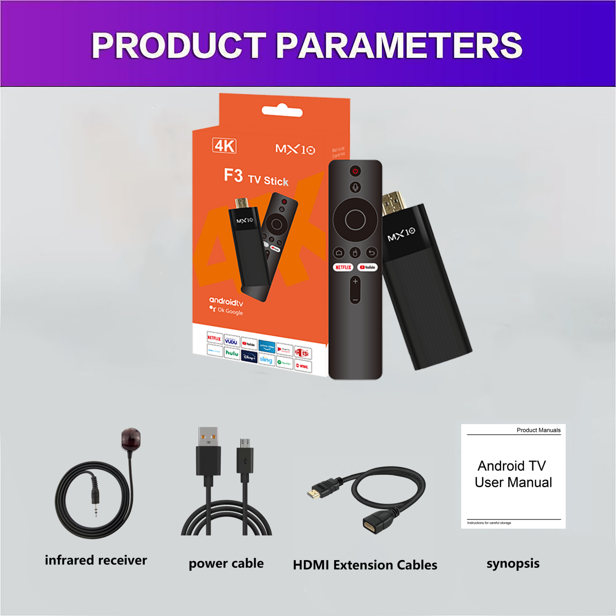 Factory MX10 F3 TV Stick 4K Android 13 Atv H313 2GB 16GB ROM Dual Wifi BT Smart Fire TV Stick Set-Top Box