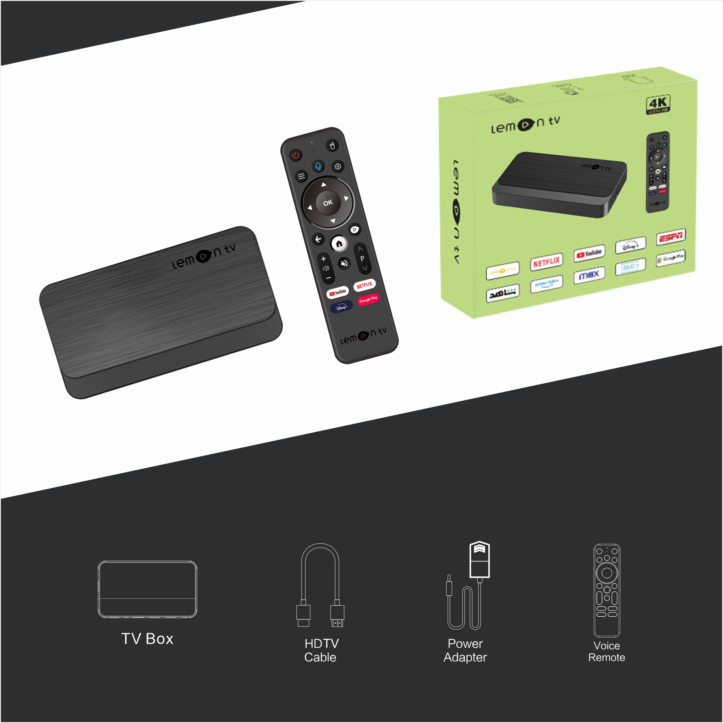 Ihomelife BT remote lemontv L2 2+16GB dual wifi 4K android 12 support all format stalker player support print logo lemontv box