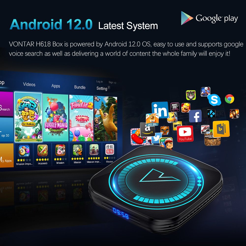 VONTAR H618 All winner Android 12 Quad Core Cortex A53 support 8K BT4.0 Dual Wifi Google Voice Media Player Set Top Box