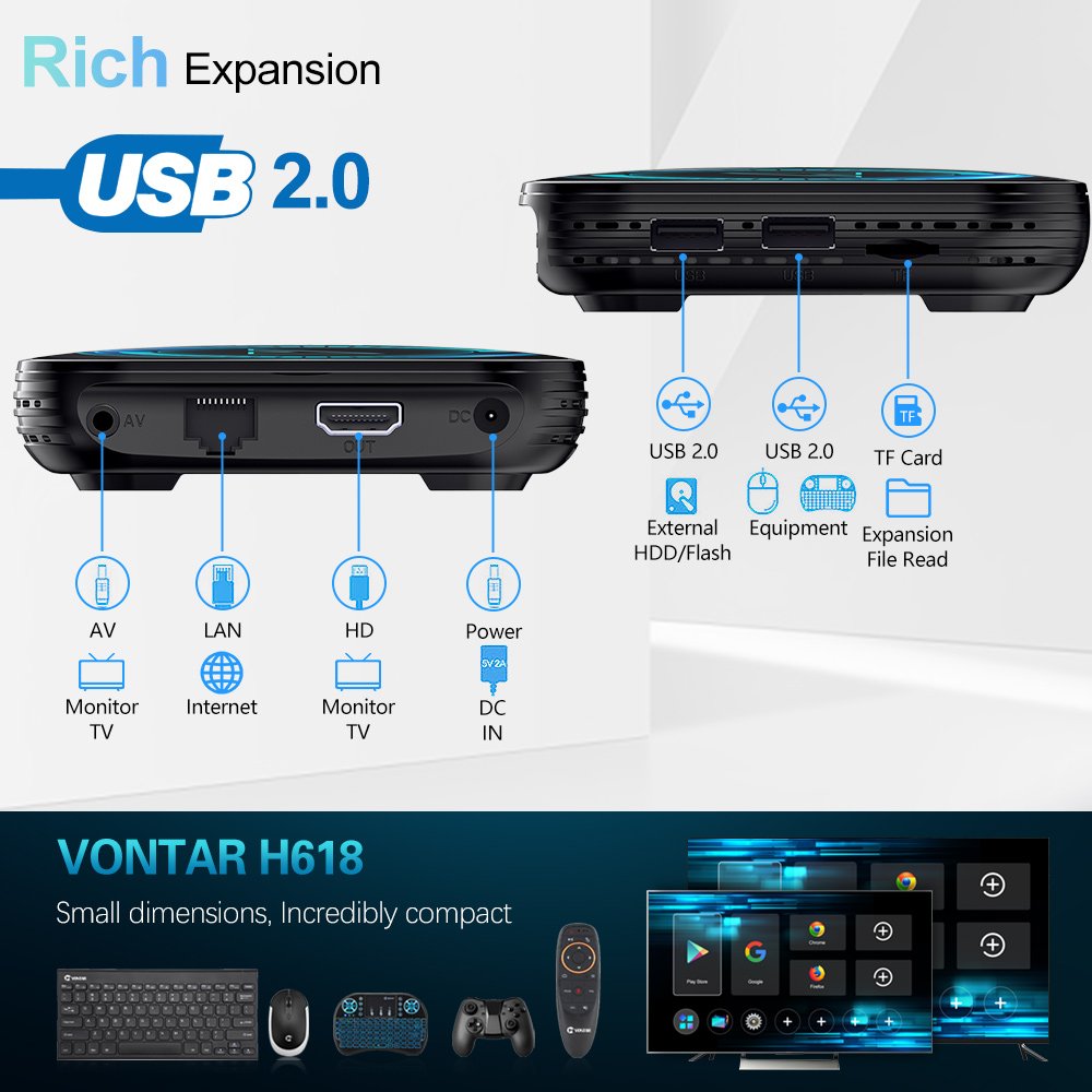 VONTAR H618 All winner Android 12 Quad Core Cortex A53 support 8K BT4.0 Dual Wifi Google Voice Media Player Set Top Box