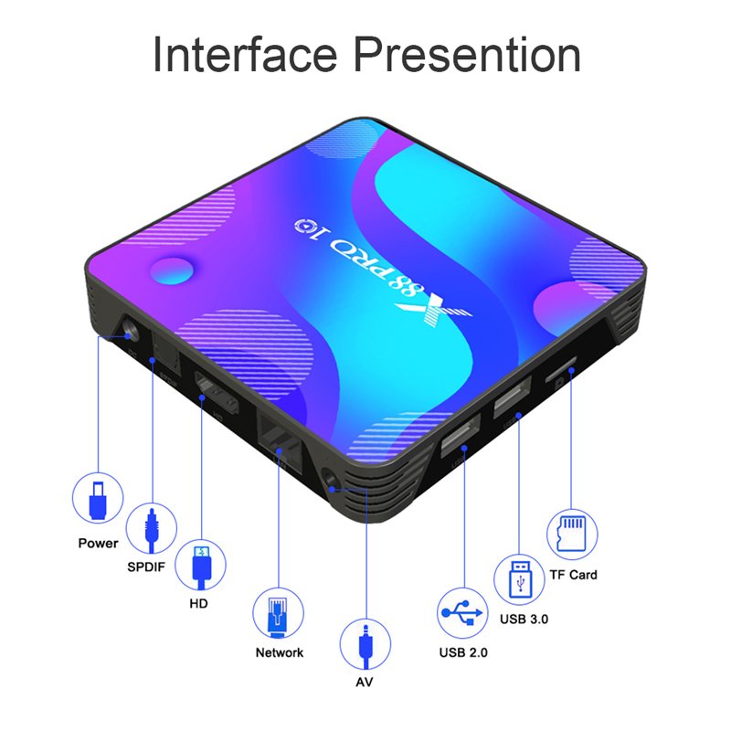 Android TV Box X88PRO10 Andoriod 10 Set Top Box 2.4G/5G Dual-band Wifi 802.11 a/b/g/n RK3318 Quad-Core 64 bit Corte-x-A53