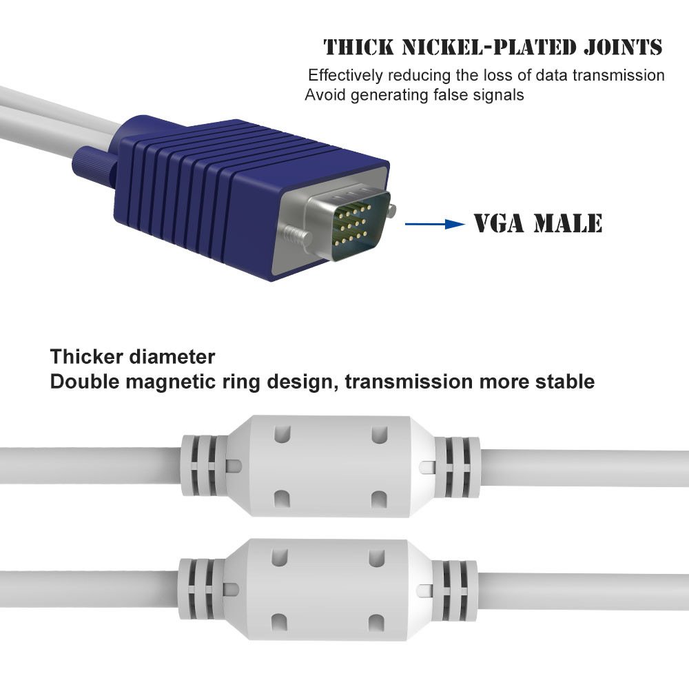 Factory Price VGA Male To 2 Female Y Splitter Vga Cable Monitor Adapter cable One Point Two Y Splitter Vga Cable For Projector