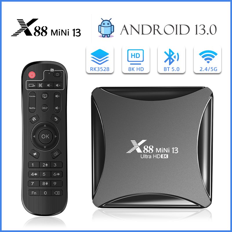 2024 New TV Box X88MINI 13 Android 13.0 Support Multilateral Language RK3528 Quad-Core 64bit Cortex-A53 Mali 450 MP2