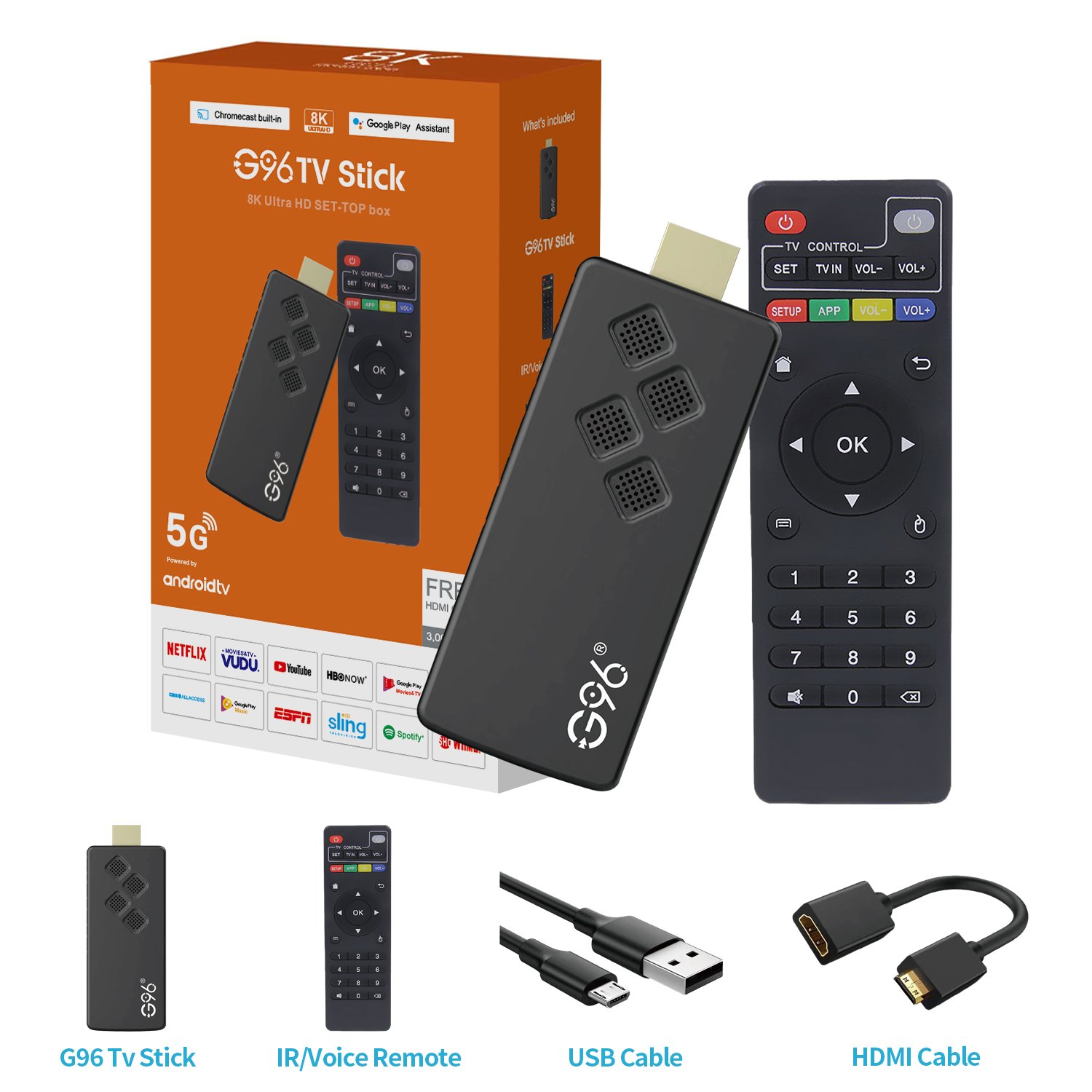 Cheapest G96 TV Stick 2GB+16GB Google ATV Edition Dual Band WiFi Android 10 with IR remote TV dongle IPTV Subs