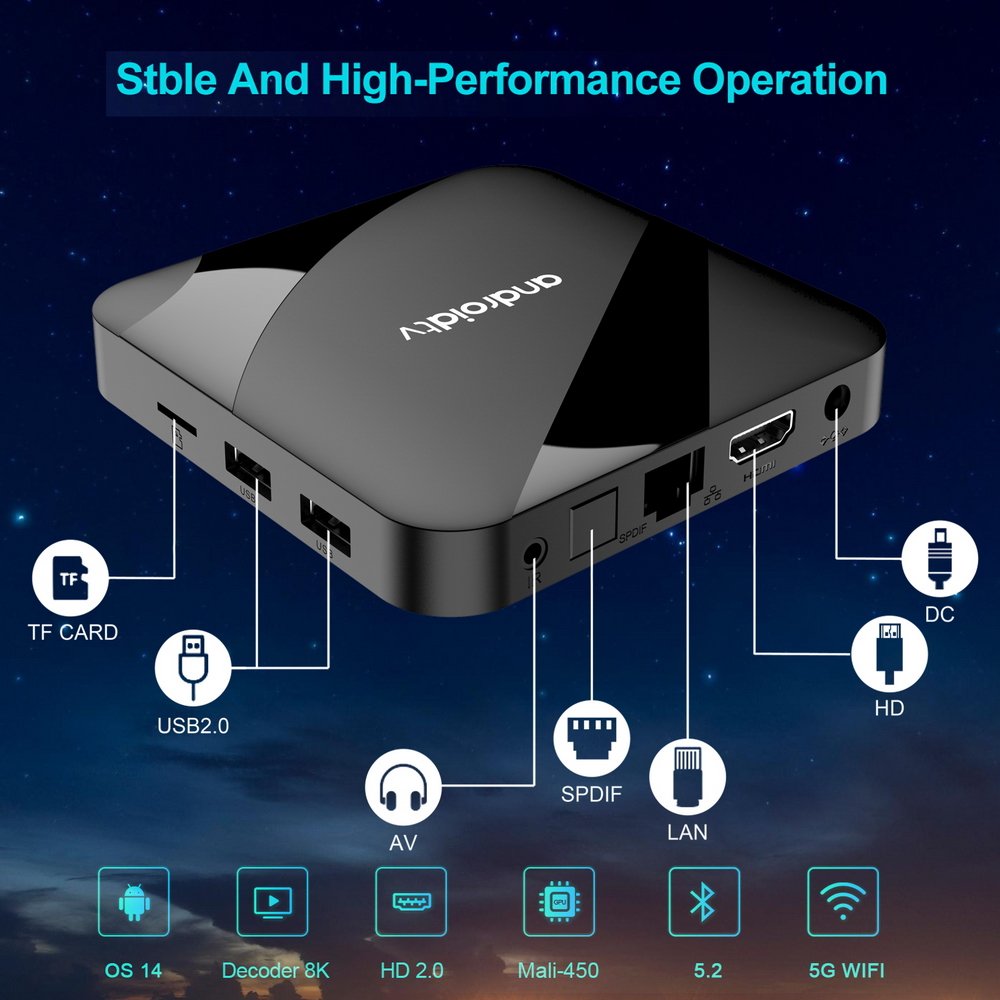 TV98 ATV W2 STB Android14.0 TV Box Amlogic S905W2 8K Definition 4RAM 64ROM 2.4G 5G WIFI Network Television Set Top Box