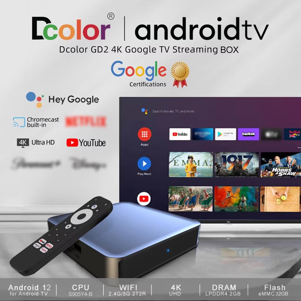 Dcolor GD2 Android 12 2.4G/5G WIFI LPDDR4 2GB RAM EMMC 32GB ROM ARM Quad Core Android tv boxwith Amlogic Y4-B